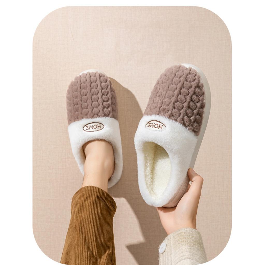 Plyšové bavlněné pantofle pro muže na podzim a zimu, protiskluzové a teplé pro vnitřní použití, s přidanými plyšovými bavlněnými pantoflemi pro ženy na zimu