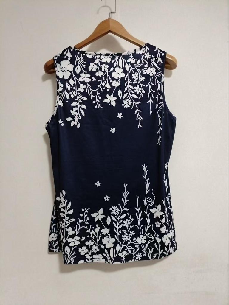 European Summer Fashion: Printed V-Neck Sleeveless Plus Size Casual Holiday Vest for Women