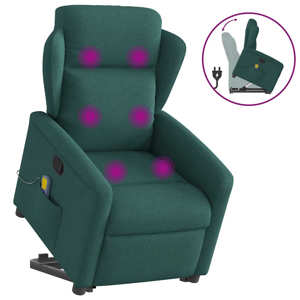 Massage Recliner with Rising Aid Dark Green Fabric