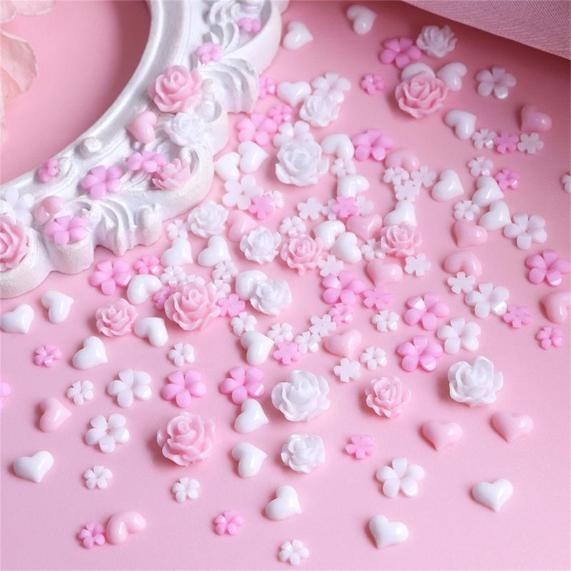 6 Fächer Herz Nagelanhänger Harzblumen Nagelkunst Anhänger Schöne Nageldekorationen für Bastelarbeiten Schmuckherstellung