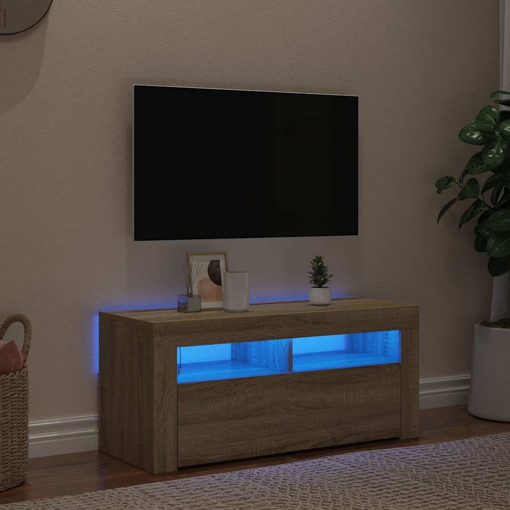 vidaXL TV-Schrank mit LED-Leuchten Sonoma-Eiche 90x35x40 cm braun