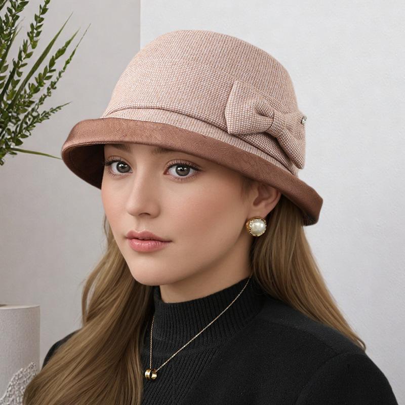 Plaid Bow Bucket Hat Women's Autumn and Winter Elegant Fashion Basin Hat