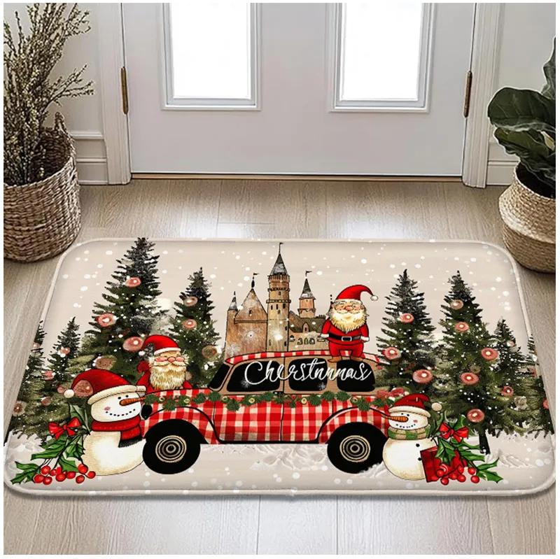 VIKAMA Christmas Carpet Snow Scene Doormat Festive Welcome Mat Warm Living Room Carpet Winter Rug For Bedroom Home Decoration