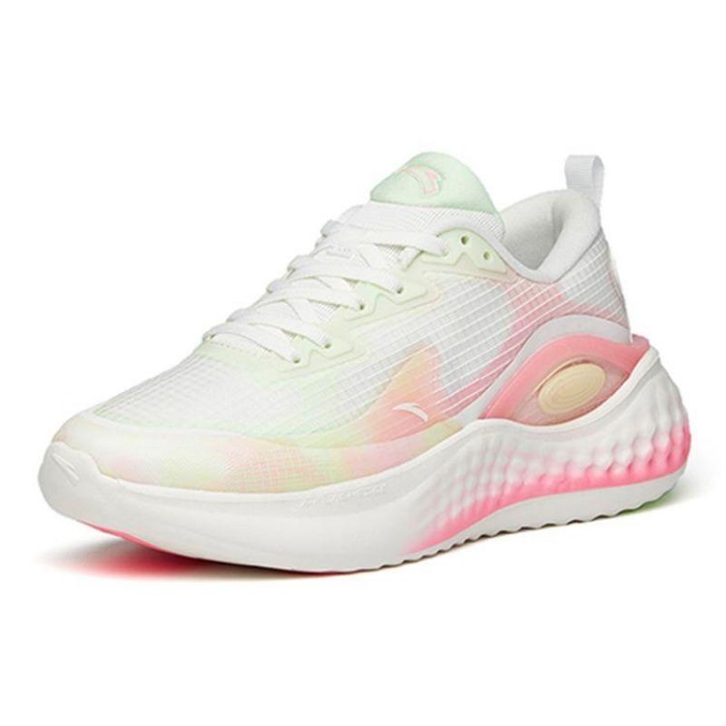 Anta women low-top elastic cushioned running shoes white-green-pink 122145556S-6