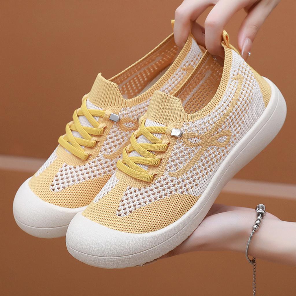 Women Casual Breathable Lightweight Flyknit Sneakers Slip-On Sport Shoes Flexible Sole Comfortable Walking Footwear