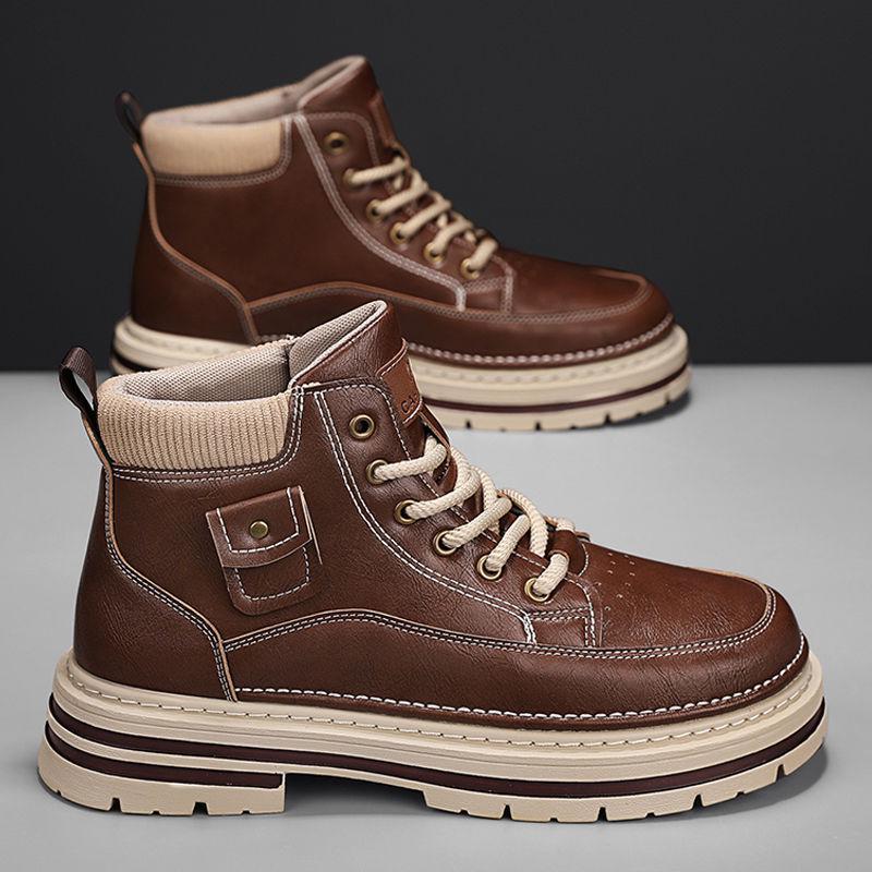 

Мужские зимние высокие ботинки Martin: Британский стиль, Толстая подошва, Нескользящие, Теплые на вельветовой подкладке, Повседневная уличная рабочая обувь. 41