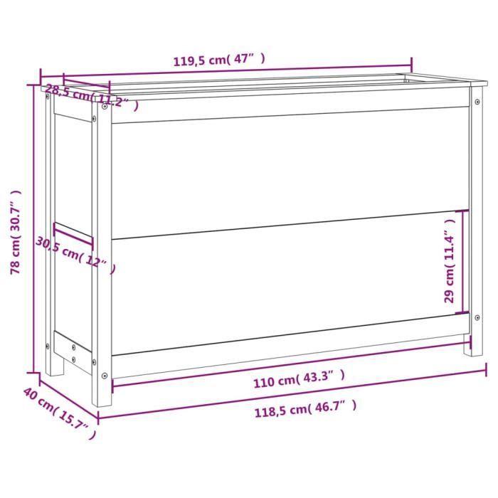 VidaXL Lit surélevé de jardin blanc 119,5x40x78 cm bois de pin massif 825290