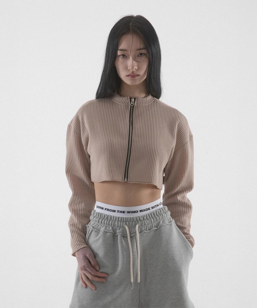 Paensyo Crop Knit Zip Up - Beige