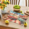 4pcs Vintage Route 66 Placemats Classic Cars Desert Diner Scene American Flag Washable Polyester Table Mats  Retro Kitchen Decor