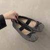 French retro light mouth bow with hairy single shoes women's 2025 new cute ballet shoes grandma shoes