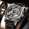 BINBOND Men's Luxury Automatic Mechanical Watch Frame Dial Roman Numerals Waterproof Gold Gear Design Holiday Birthday Gift BOX