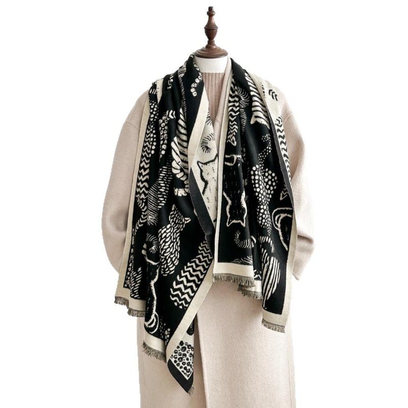 Autumn and winter new cat fashion imitation cashmere scarf women's printing temperament warm scarf air conditioner shawl