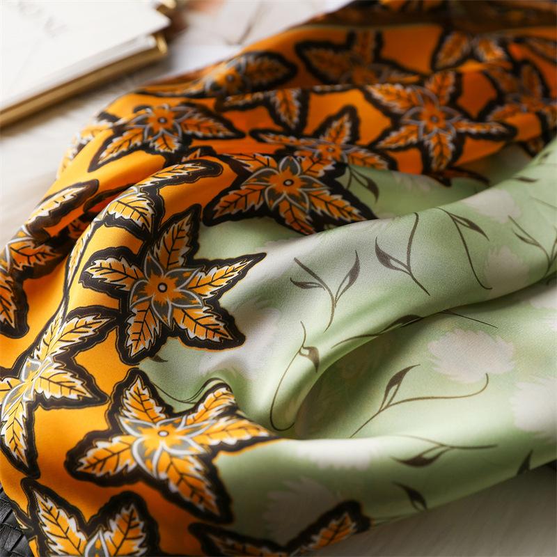 Women Maple Leaf Print Silk Scarf 70X70cm Square Scarves Soft Hairband Headband Neckerchief Ribbon Sun Protective Kerchief