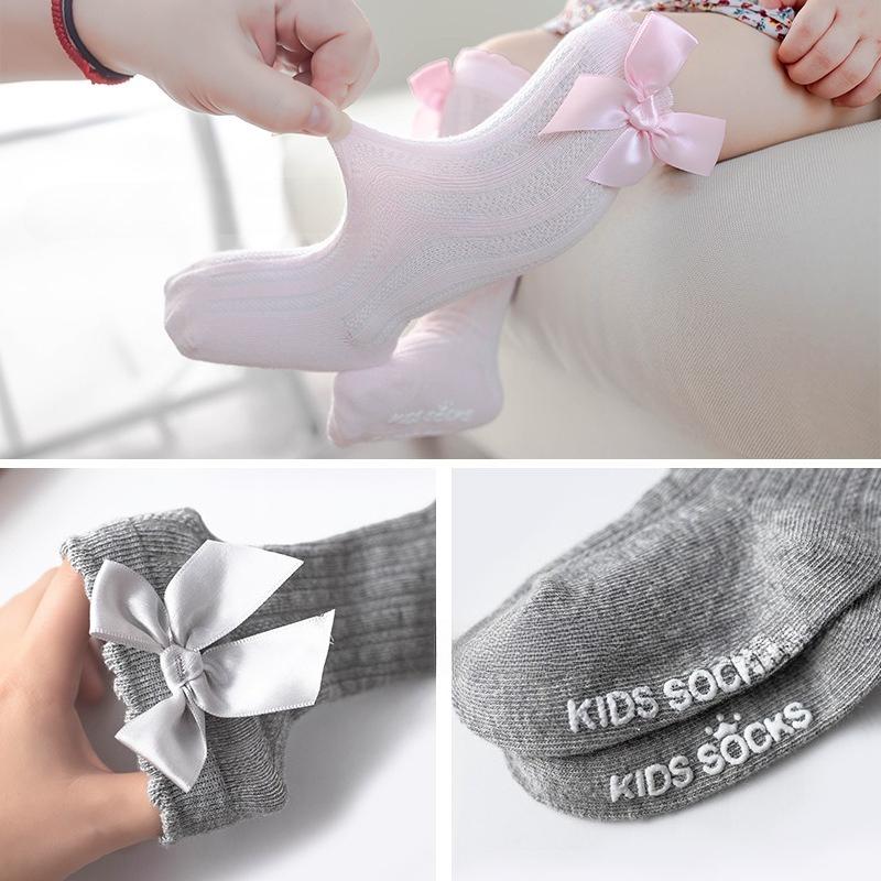 Boys and girls striped high-tube socks, baby bubble mouth stockings, baby bow cotton non-slip socks, children's socks