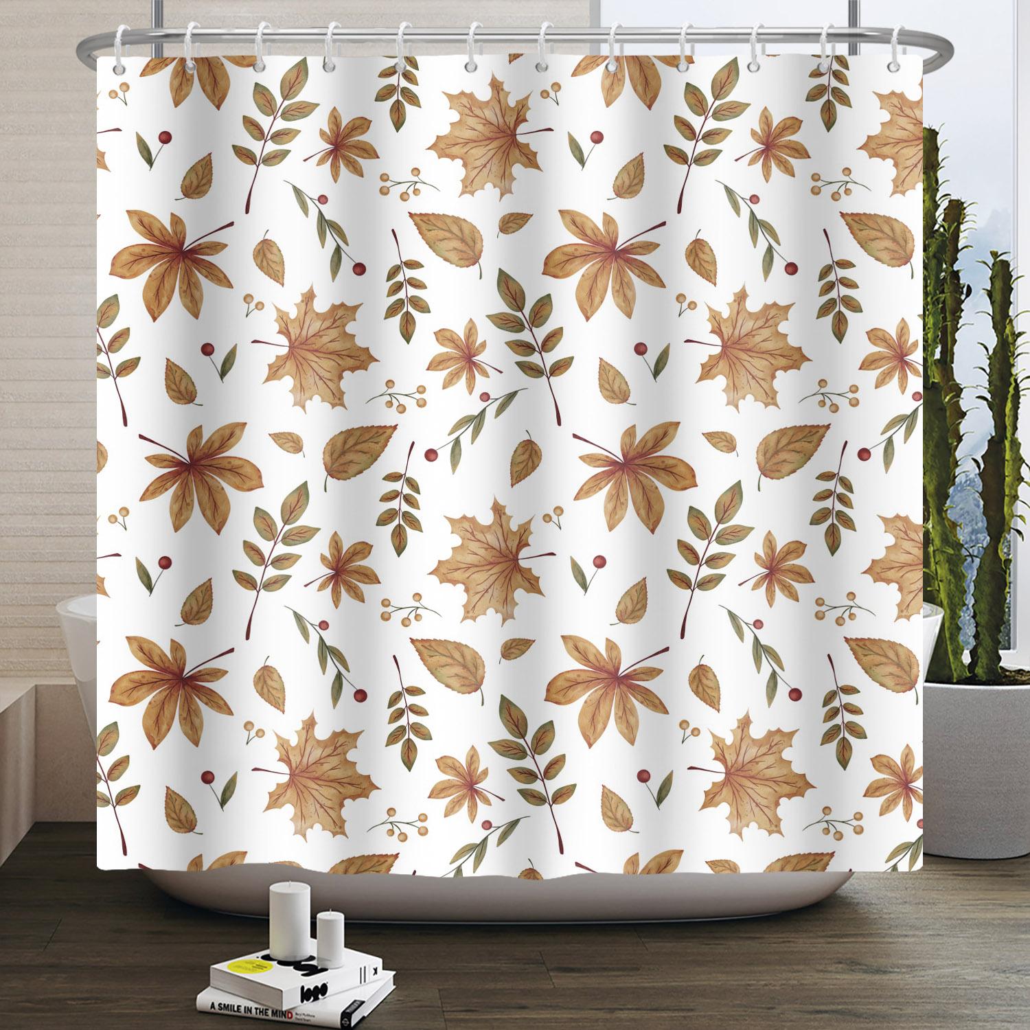 

Maple Leaf Shower Curtain For Bathroon Autumn Home Decoration Waterproof Polyester Fabric Washable Bath Curtains With 12 Hooks W60H190(CM)-1 Pcs