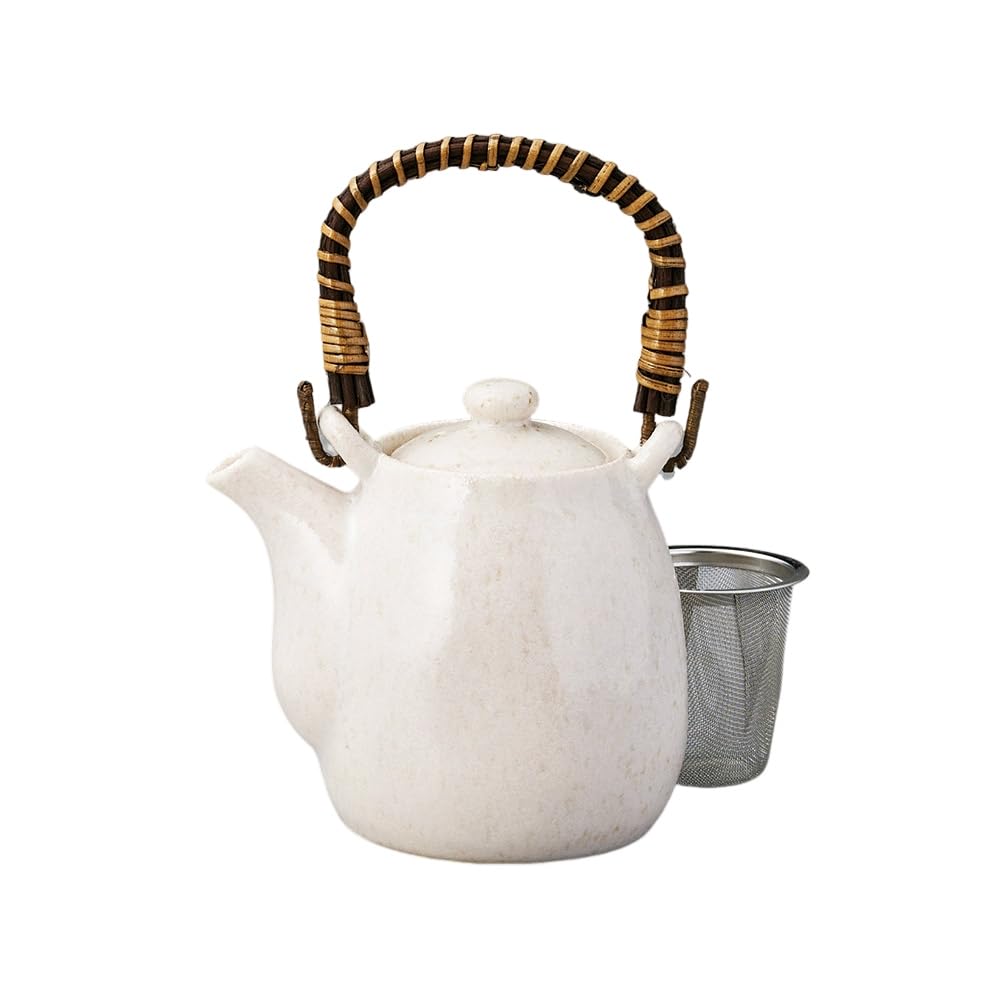 

Ale-net White Unofu Teapot (12x12cm, 500cc) with Stainless Steel Tea Strainer, Mino Ware Porcelain, Made in Japan, Stylish