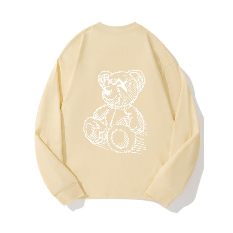 Осенняя одежда Sitting Bear с длинными рукавами из чистого хлопка, новый мужской и женский топ, весенний внутренний слой, базовая рубашка, футболка с круглым вырезом и длинными рукавами