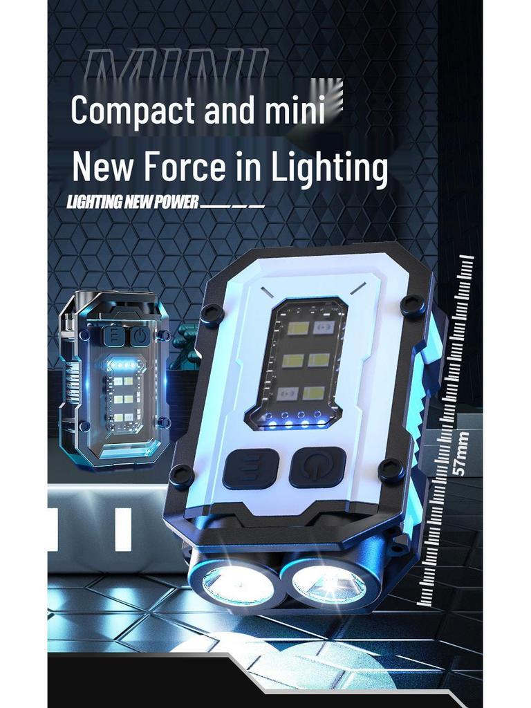 Multifunctional Dual LED Keychain Flashlight with Magnetic COB Side Light and High Brightness Warning Light