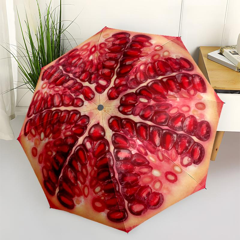 1 PC Automatic Folding Umbrella -Red fruitsPattern,Portable & Foldable Design with 8 Ribs,Christmas Birthday Gifts