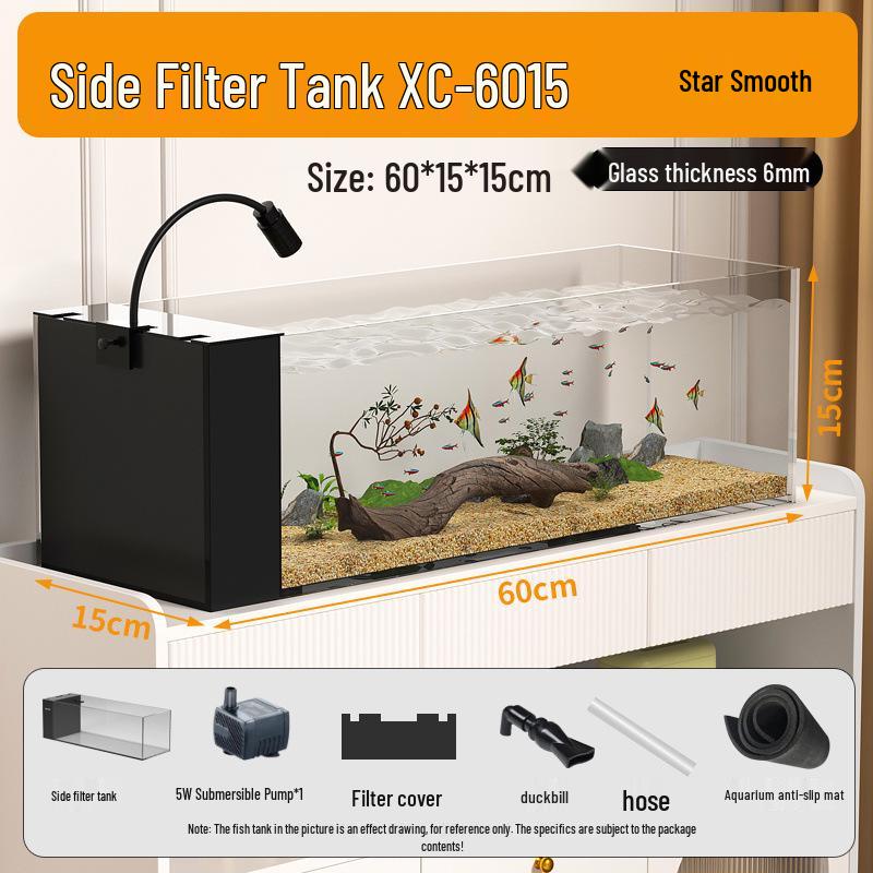 

2025 Стрім Танк: Інтегрований Золотий Кристал Ультра Білий Скляний Акваріум з Оксигенацією та Бічним Фільтром 40*15*15cm