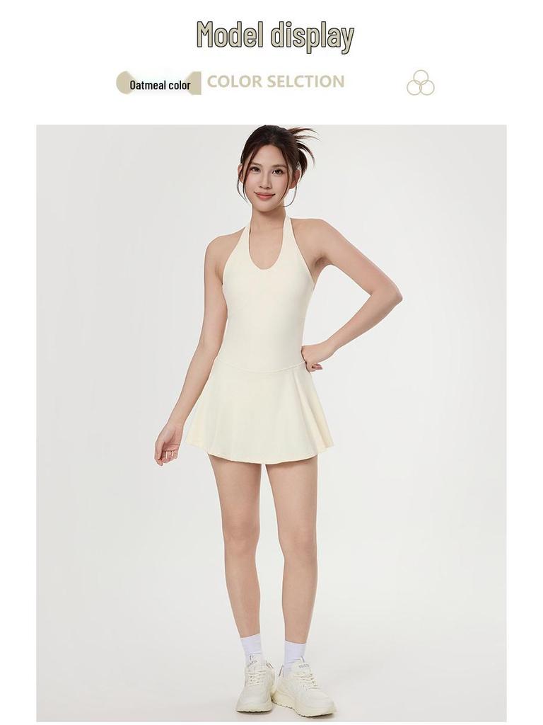 Women's Summer Backless Sport Dress: Quick-Dry, Slimming, Anti-Exposure Training Running Tennis Skirt