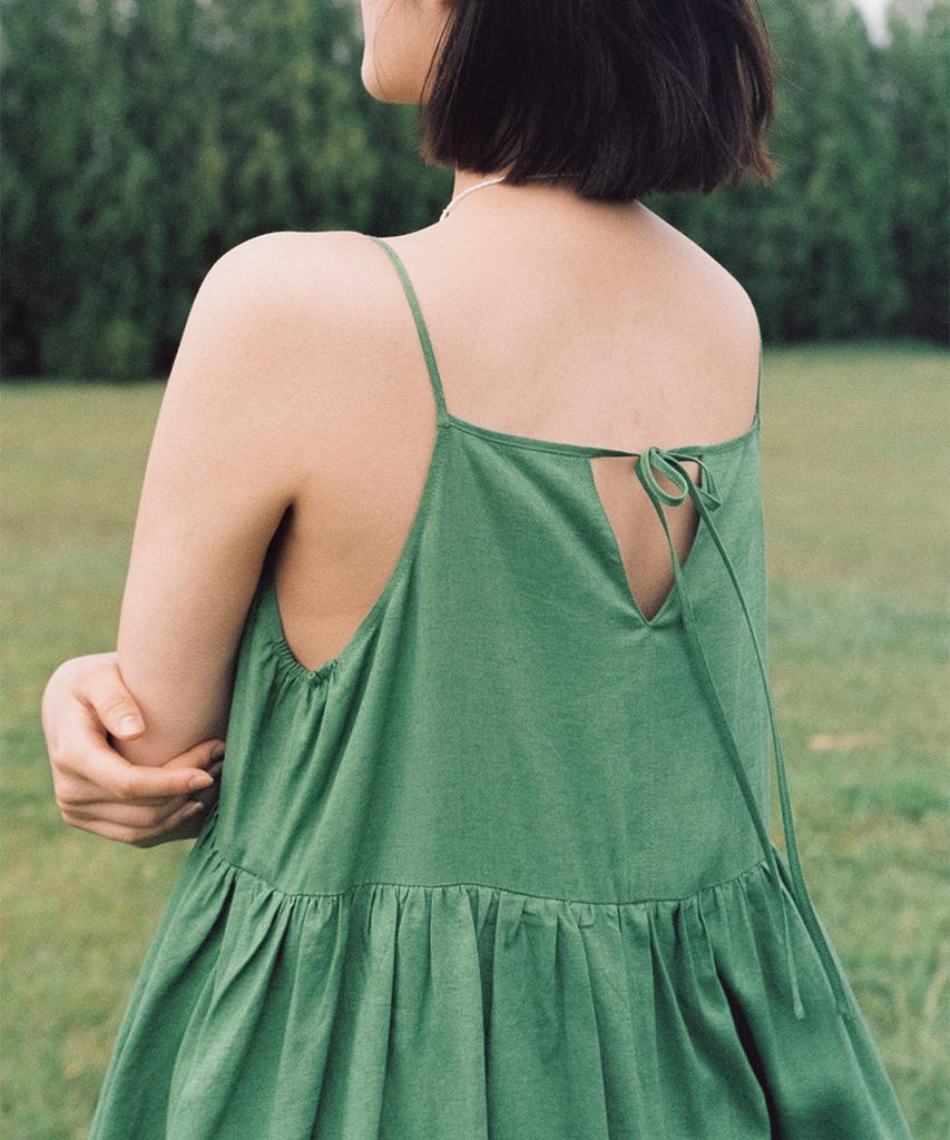 Kamdaun Linen Flora Dress - Green