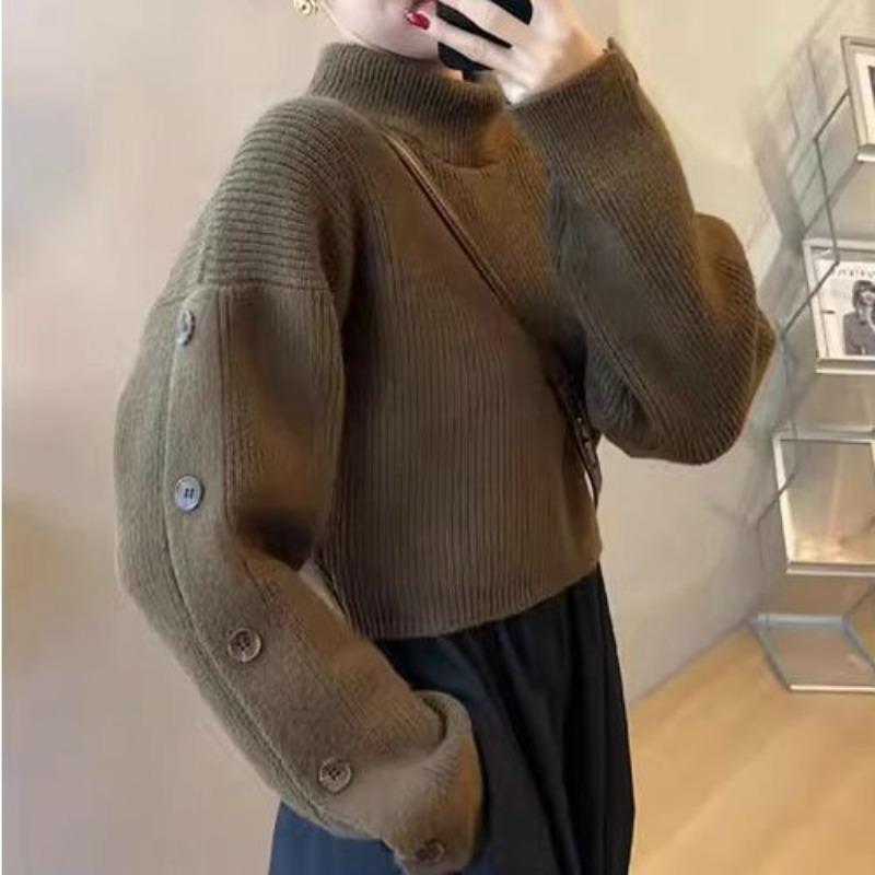 Design Niche Thickened Warm Bottoming Sweater Women's Autumn and Winter Style Light and Mature French Retro Temperament Wool Top