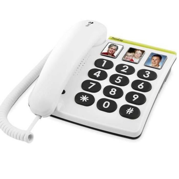 Doro Phoneasy 331ph Corded Phone - White - 3 Direct Memory Keys with Photo - Automatic Redial