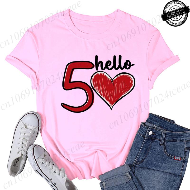 

Hello 50 Birthday TShirt for Women Clothing 50th 1976 Print TShirts Clothes Short Sleeve Tees Birthday Girls Party Tshirt Tops 4XL