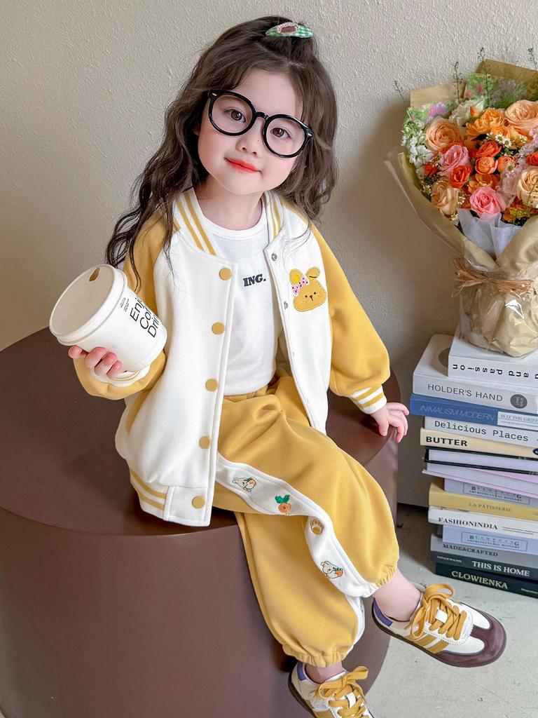 Trendy 2025 Girls' Baseball Suit Set - Spring/Autumn Fashionable Two-Piece Outfit for Kids