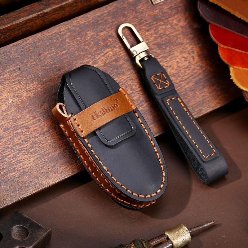 3 Bottons Genuine Leather Auto Key Fob Cover Case Fit For Faw Bestune T77 T33 T99 T77Pro B70 Buckle T55 Premium Grade Auto Interior Accessory