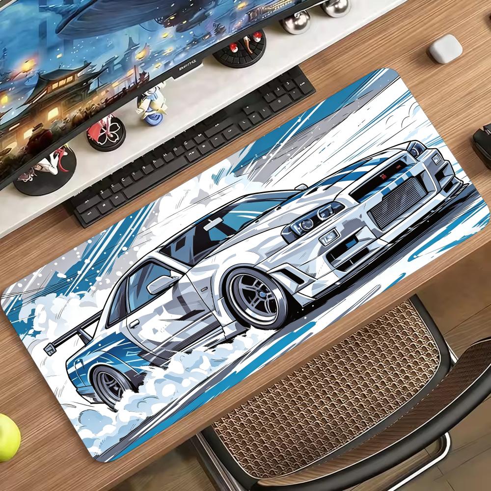 Neon Street Race Car Large Extended Mouse Pad Non Slip Rubber Desk Mat For Gaming Laptop Keyboard Office Desktop Decor