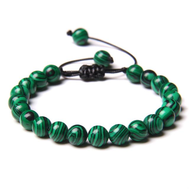 Pulseira trançada de pedra natural, jades verdes, turquesas africanas, contas, pulseiras de corda ajustáveis para homens e mulheres, presente criativo