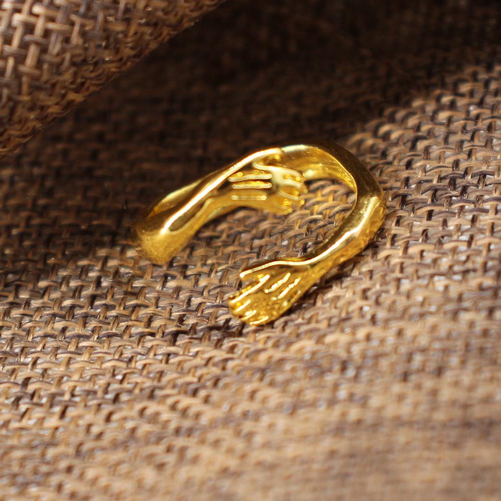 

Кольцо для пары из сплава с зеркальным крестом: Простой, модный дизайн объятий для стильного образа Adjustable Open золотой