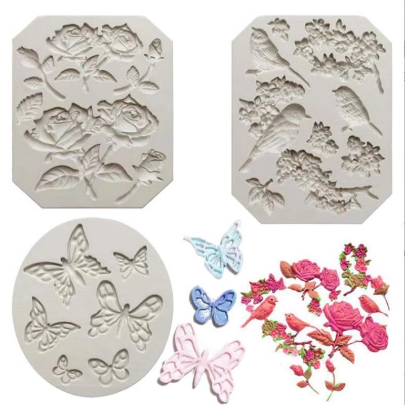 Letter Butterfly Rose Flower Stems Birds Blossoms Silicone Mold for Chocolate Fondant Soap Crafting DIY Decoration Cake Design