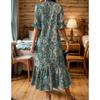 New Women's Print V-neck Mid-sleeve A-line Dress Casual Fashion Sundress for Daily Outing Travel