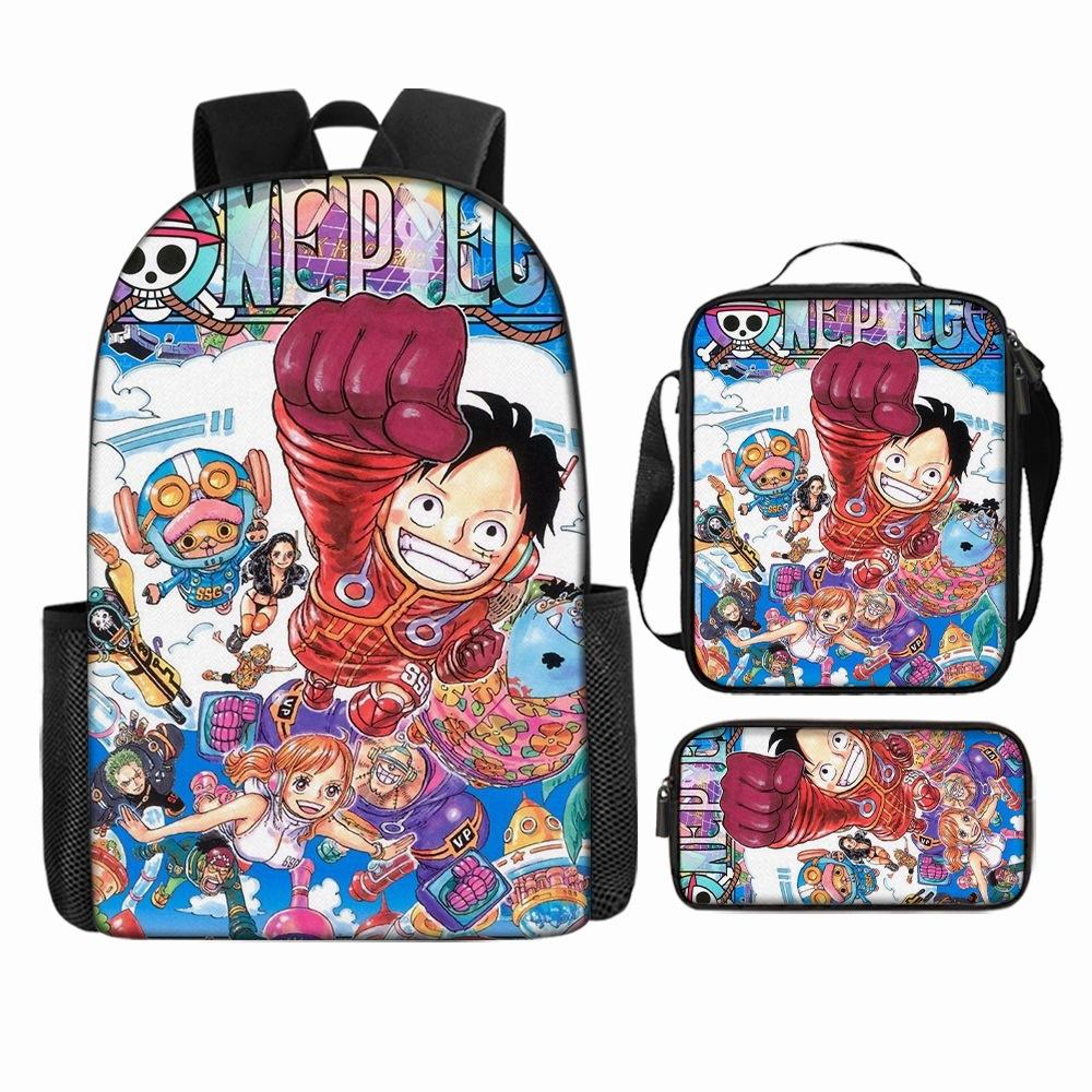 Anime Rucksack Set One Piece Naruto Schultasche für Jungen Schüler Laptop Rucksack Umhängetasche Federmäppchen 3-teilig Große Kapazität Wasserdicht