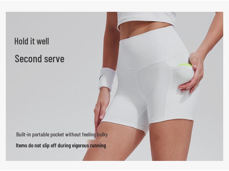 Women's Quick-Dry Stretchy Sports Shorts with Side Pocket for Yoga and Tennis