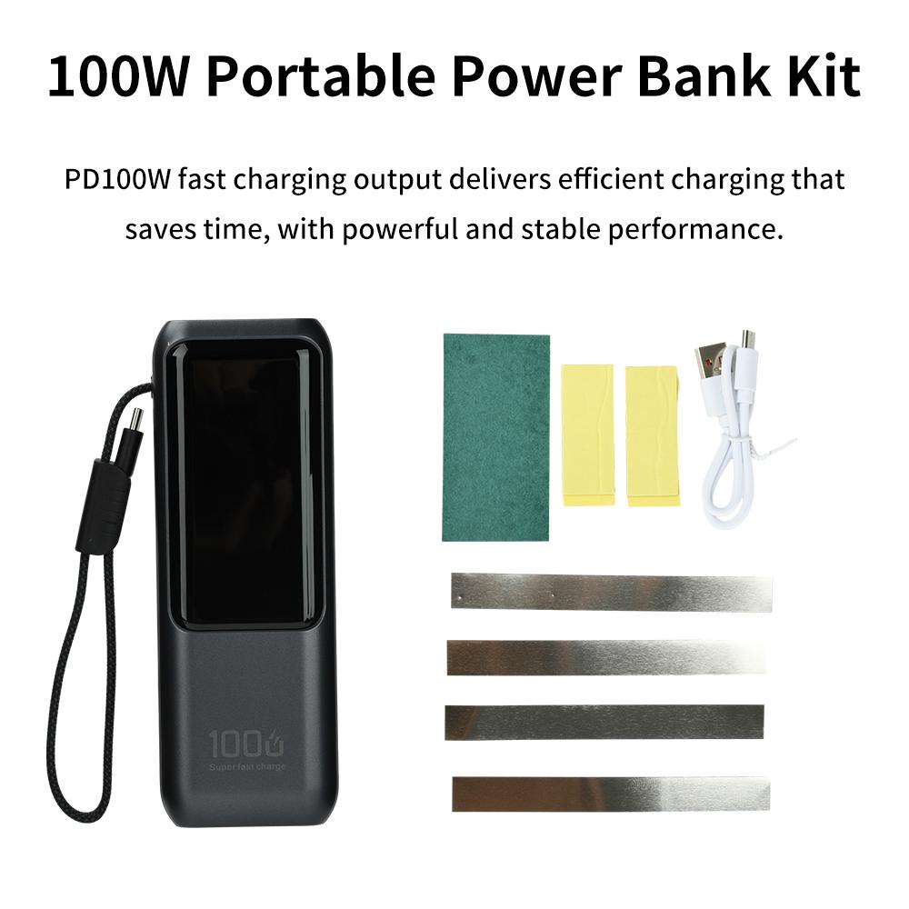 21700 Battery Case High-Power PD100W Fast Charging Power Bank DIY Kit 4-Cell Power Bank Housing with Built-in Cable