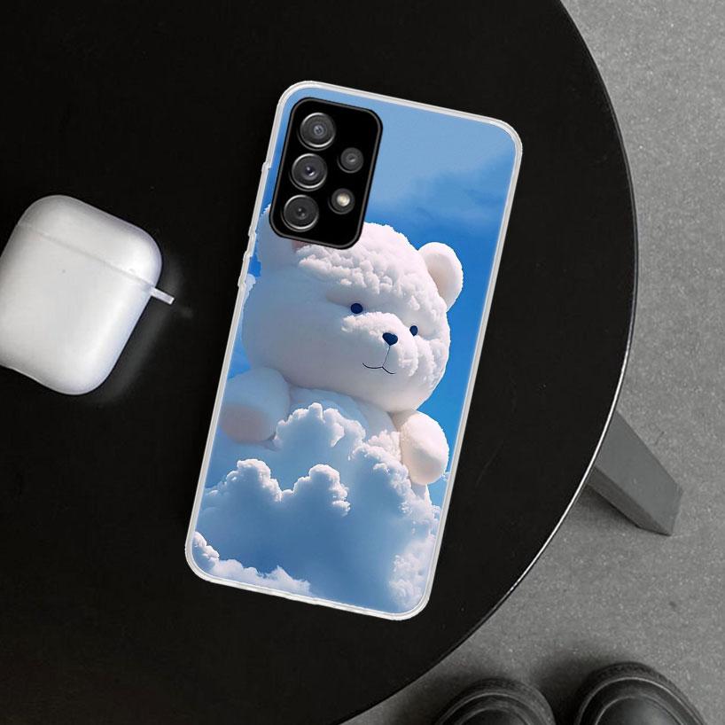 Sunny Clouds Teddy Bear Phone Case Cover for Samsung Galaxy A12 A22 A32 A52 A72 A02S A51 A50S A31 A20S A10S Note 20 Ultra 10 Plu
