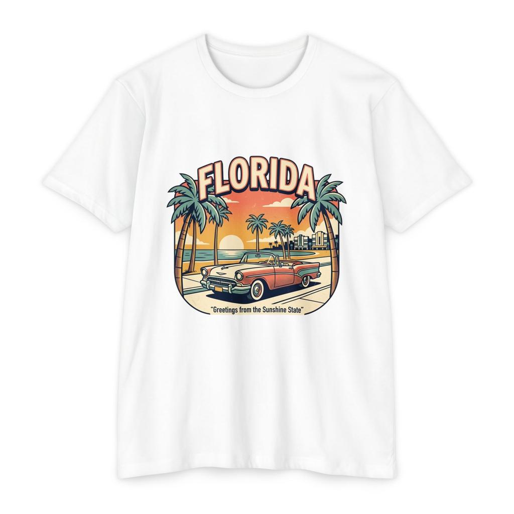 Florida Retro Convertible Car T-Shirt | Palm Trees Sunset