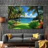 2D Plane Tropical Beach Scenery Background Fabric Colorful Natural Landscape Suitable for Home Decoration Polyester Fiber