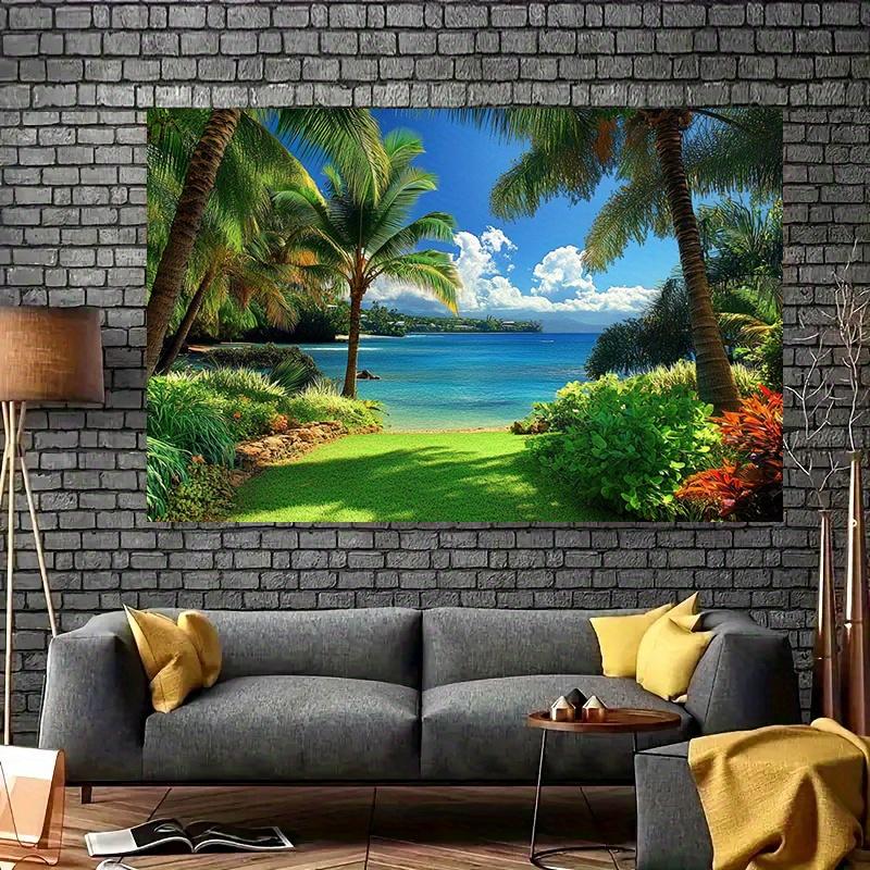 2D Plane Tropical Beach Scenery Background Fabric Colorful Natural Landscape Suitable for Home Decoration Polyester Fiber