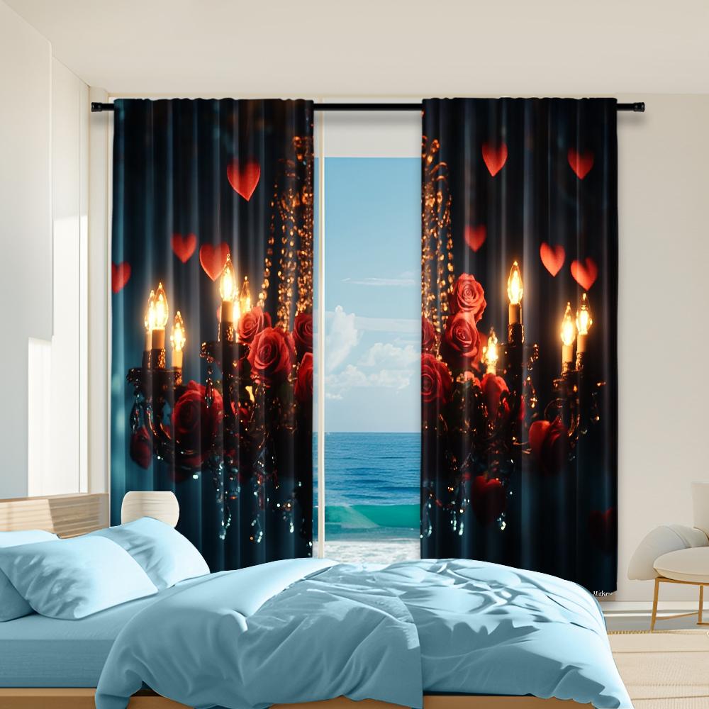 

Set Of 2 Versatile Polyester Transparent Curtains Home Decoration Valentine Day Red Roses Use Bedrooms Living Curtain Perfect For Bedroom W100*H70(CM)-Rod Pocket&1PCS