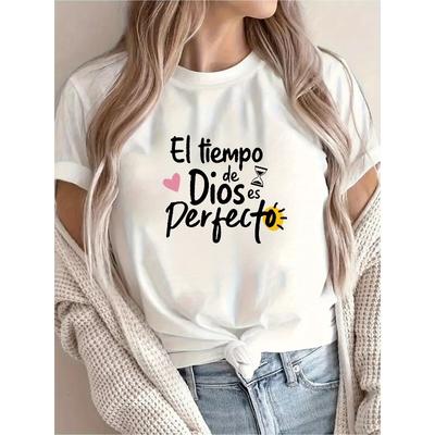 European Sizes New Arrival: Creative Letter Pattern Printed T-Shirt, Perfect for Women'S Casual Wear, Vacations, Short Sleeves, Round Neck