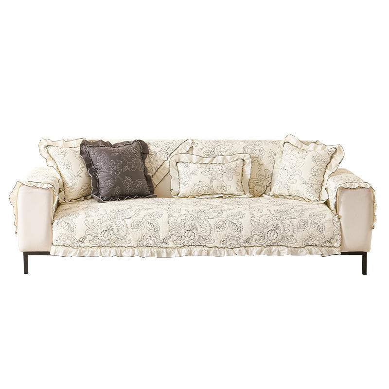 New High-End Embroidery French Retro Embroidery Cotton Sofa Cushion Back Towel Sofa Cover Cloth Machine Wash
