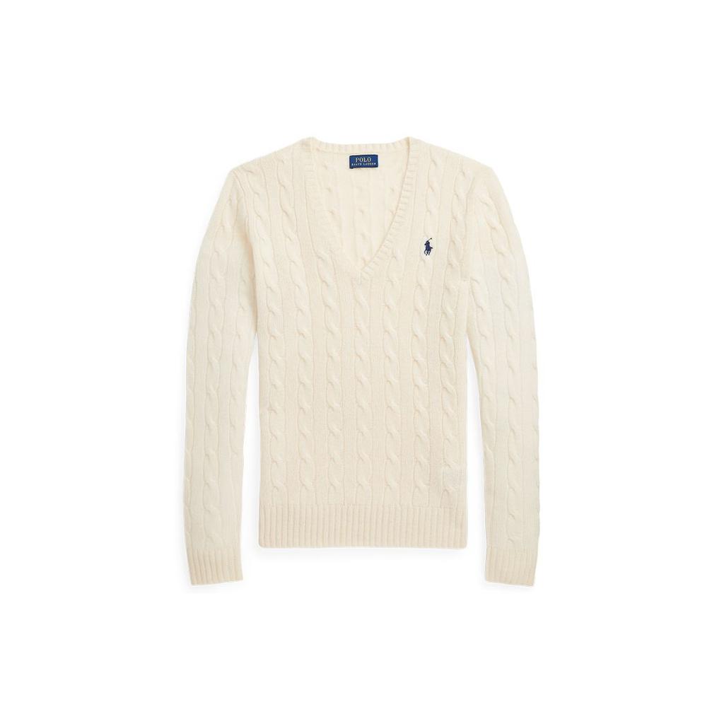 Polo Ralph Lauren Ss22 Solid Color Logo Embroidered V-Neck Long Sleeve Wool Sweater Women Sweater White WMPOSWENC020427-100