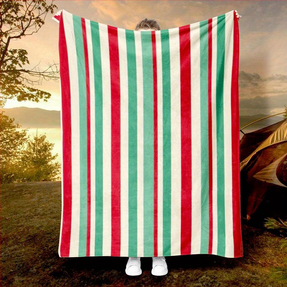 Jessica Chen Unisex Festive Christmas Stripes Blanket Cozy Flannel Throw For Holiday Cheer Allseason Comfort Merry Tradition Gift
