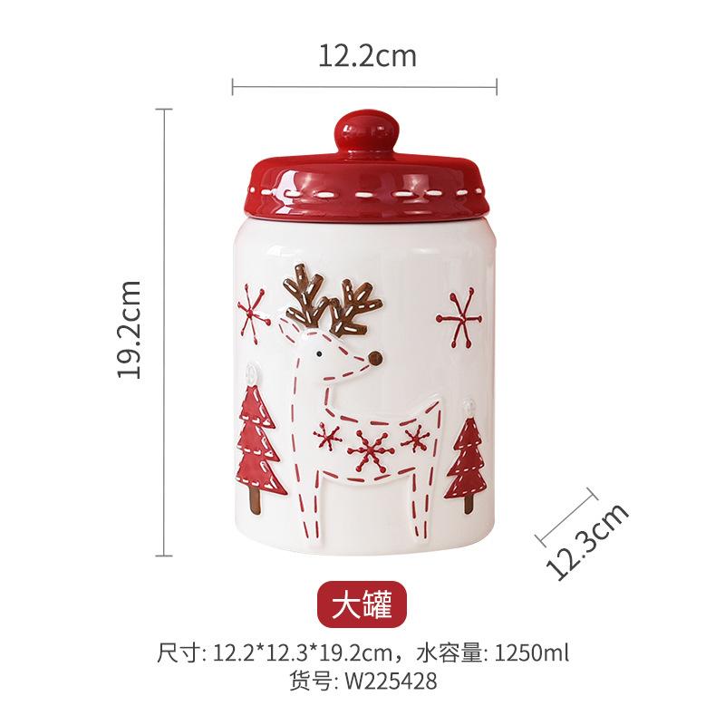 Nordic Christmas Ceramic Cookie Jar, Santa & Reindeer Design, Flip Top Lid, Holiday Gift & Snack Storage. Hand Wash Only.
