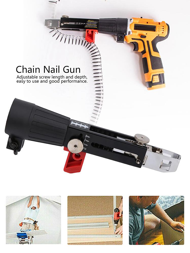 1 Set Chain Screw Gun Head Automatic Nail Gun Electric Batch Woodworking Decoration Rechargeable Self Tapping Screwdriver